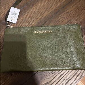 Michael Kors Olive Green Leather Clutch